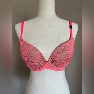 Victoria’s Secret bra, size 34D, neon pink with nude background